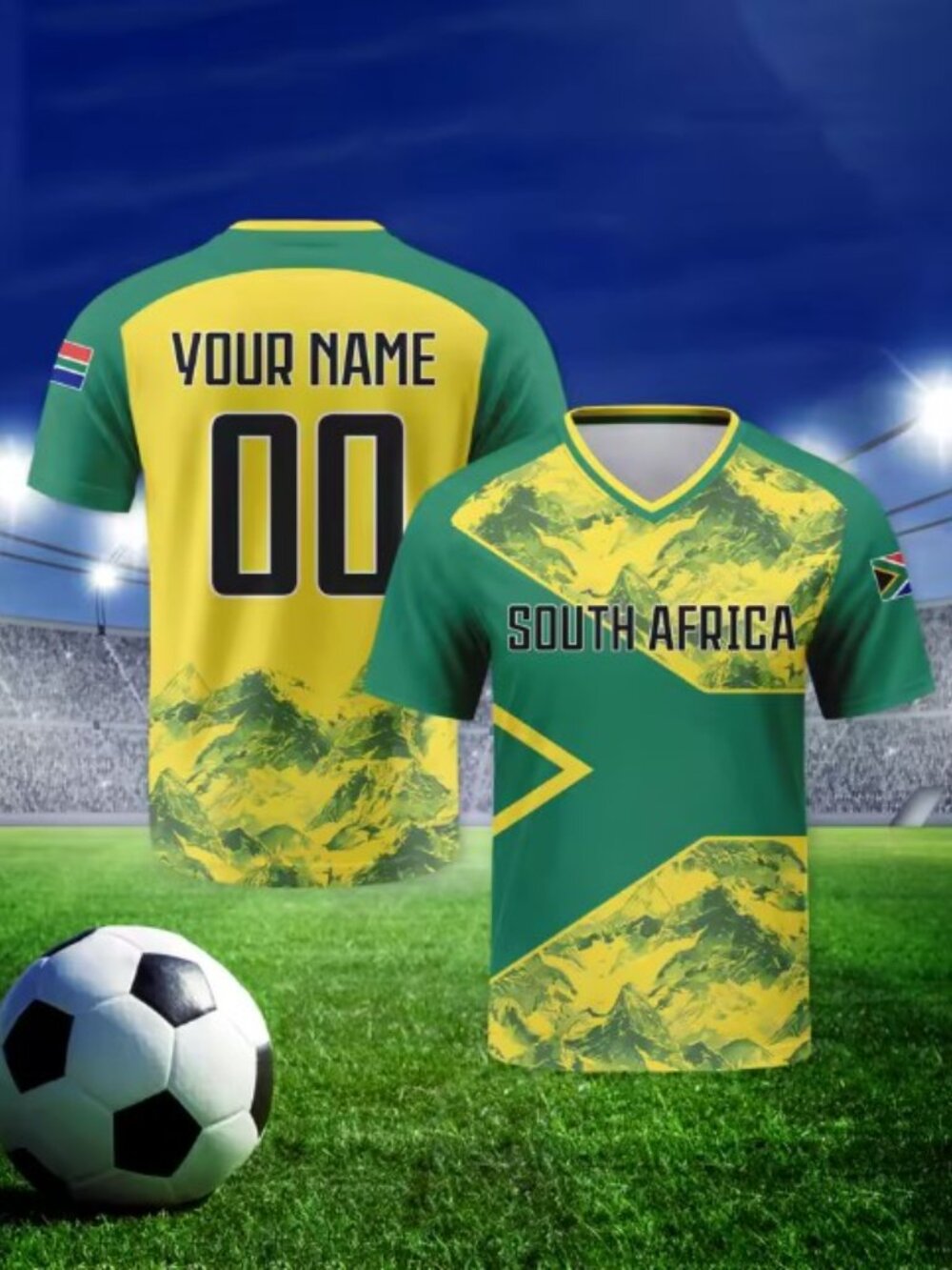 South Africa Soccer Jersey - Green & Yellow Print